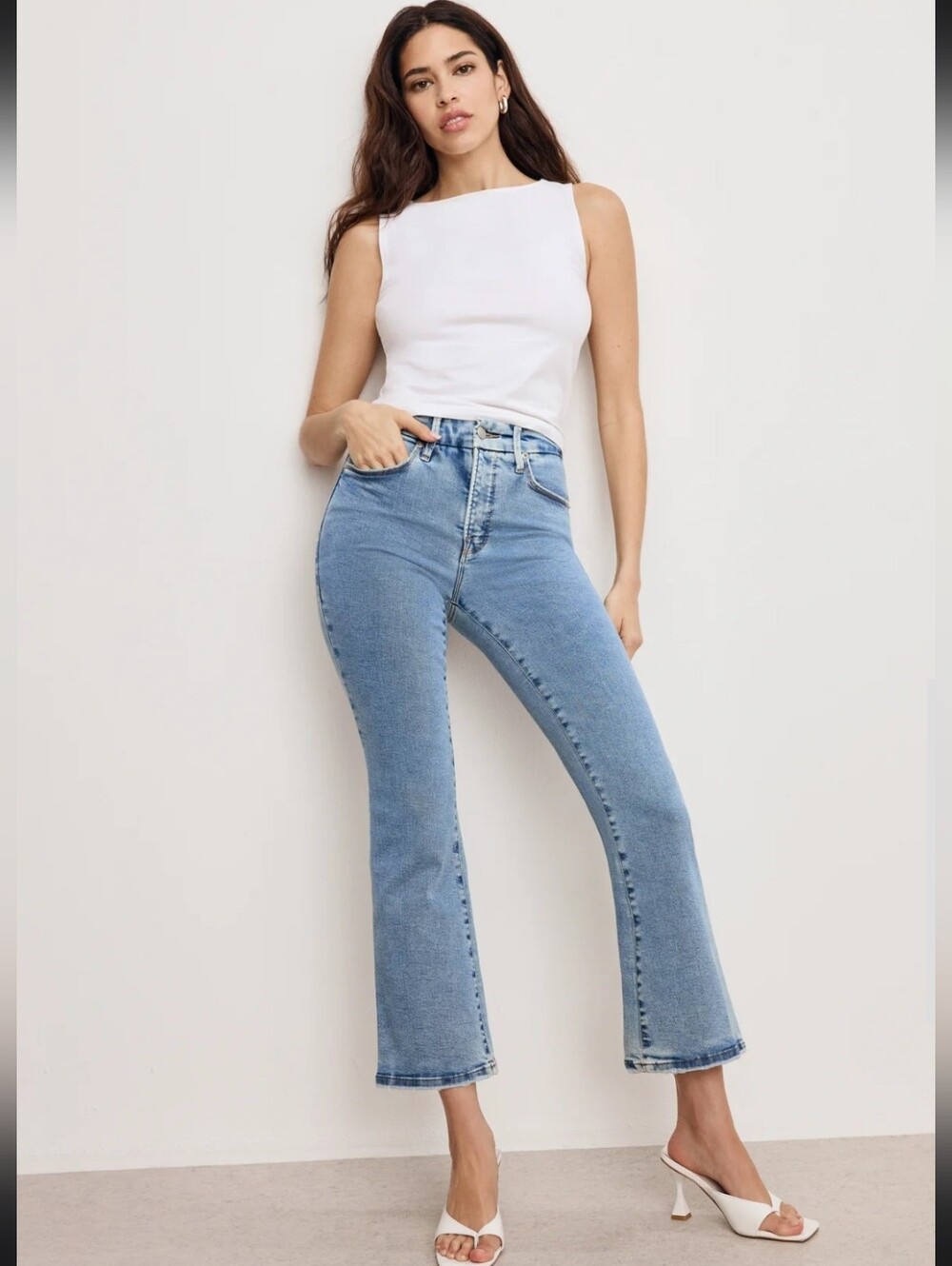 NWOT GOOD AMERICAN Good Legs Crop Mini Boot in Blue670 Size 26 / 2